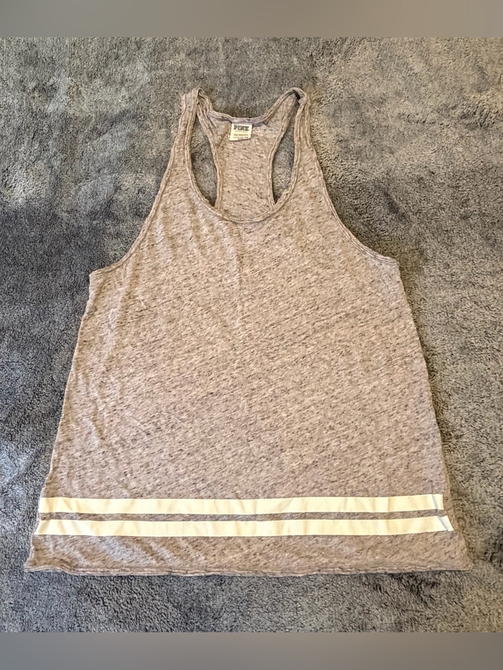 Victoria’s Secret Pink Racerback Tank top Gray White Stripes Size M